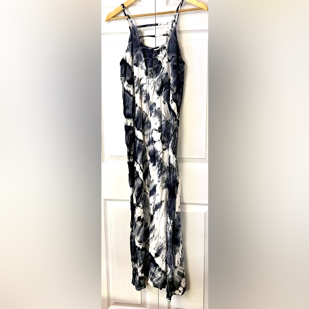 Navy and White Tie-Dye Maxi Cover Up